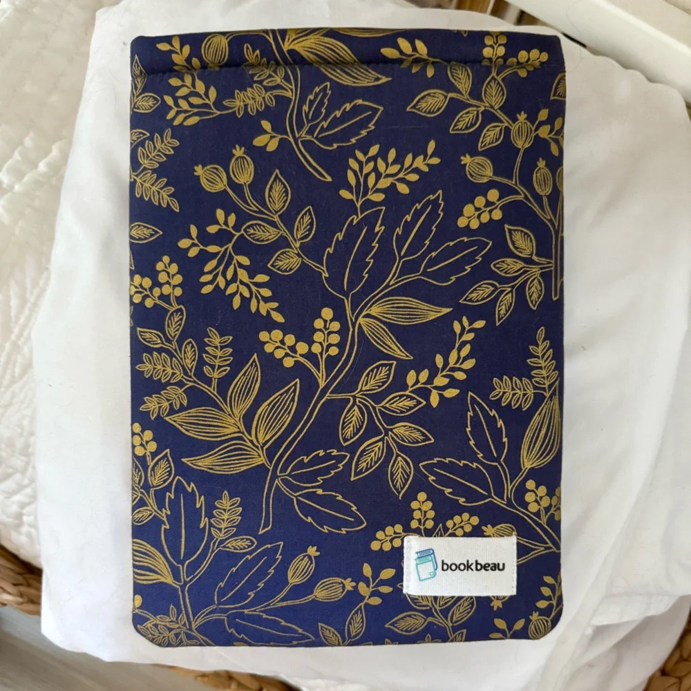 Book Beau Blue and Gold Leaf Print Pouch
